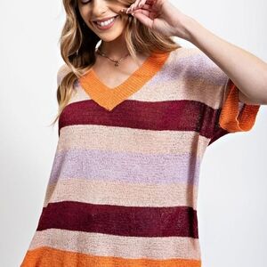 Colorful Striped V-Neck Sweater